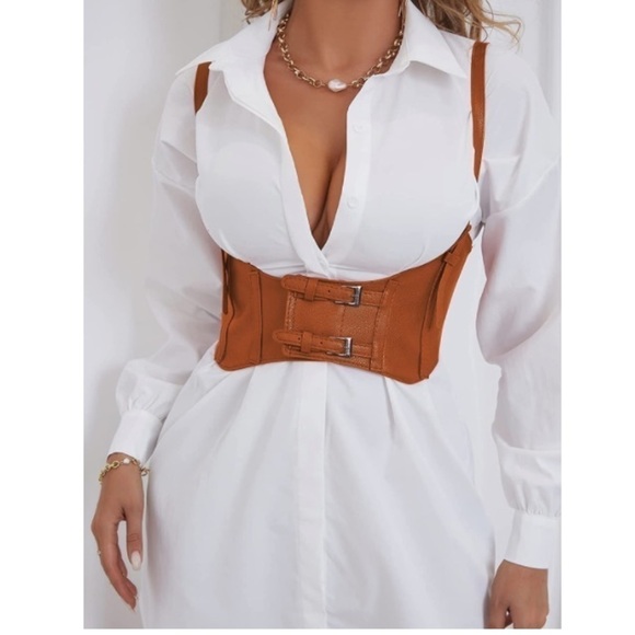 Womens Sexy Steampunk Vegan Coffee Leather Bustier Underbust Waist Belt Corset - Picture 4 of 7